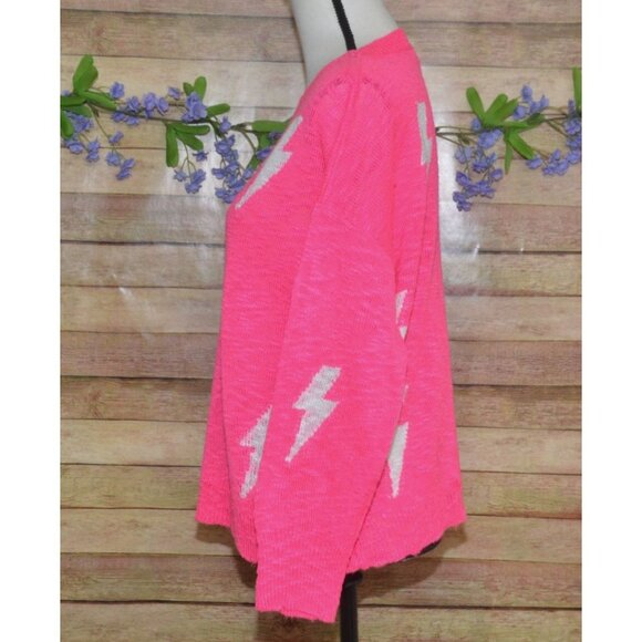 ee:some Ladies L Neon Pink Pullover Knit Sweater Size L Lightning Bolts Novelty - Picture 4 of 9